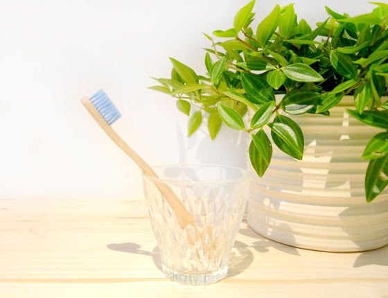 Brosse à dent en bambou enfant - poils souples bleus