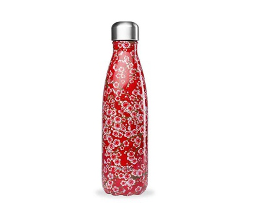 Bouteille inox 500ml fleurs rouges