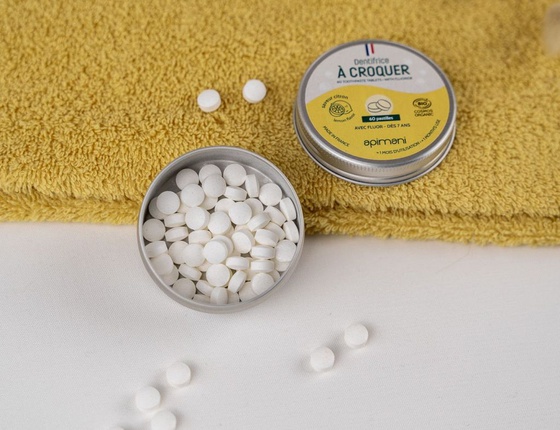 Dentifrice à croquer bio au citron - avec boîte