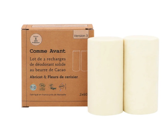 Déodorant en stick Comme Avant : lot de 2 recharges parfum abricot & cerisier