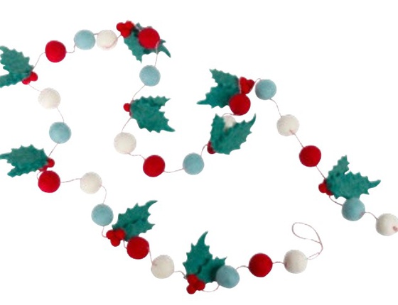 Guirlande en feutrine - feuilles de houx