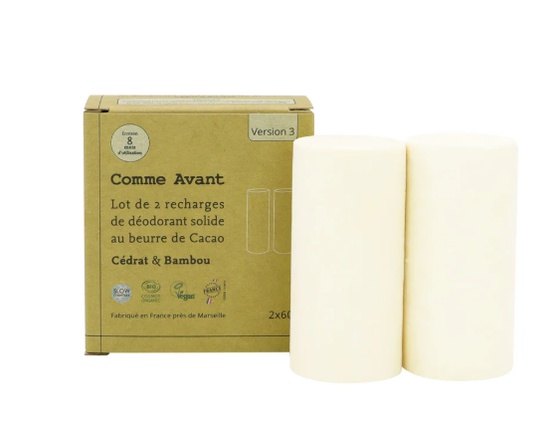 Déodorant en stick Comme Avant : lot de 2 recharges parfum cédrat & bambou