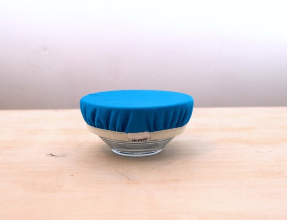 Couvre-plat en tissus ciré bleu - taille S (14 cm)