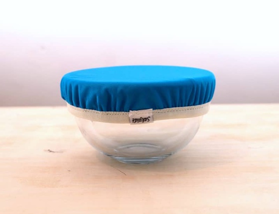 Couvre-plat en tissus ciré bleu - taille M (17 cm)